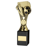 GOLD/BLACK PLASTIC 'WEMBLEY' FIGURE ON BLACK MARBLE TROPHY - (1in CEN) - 9in
